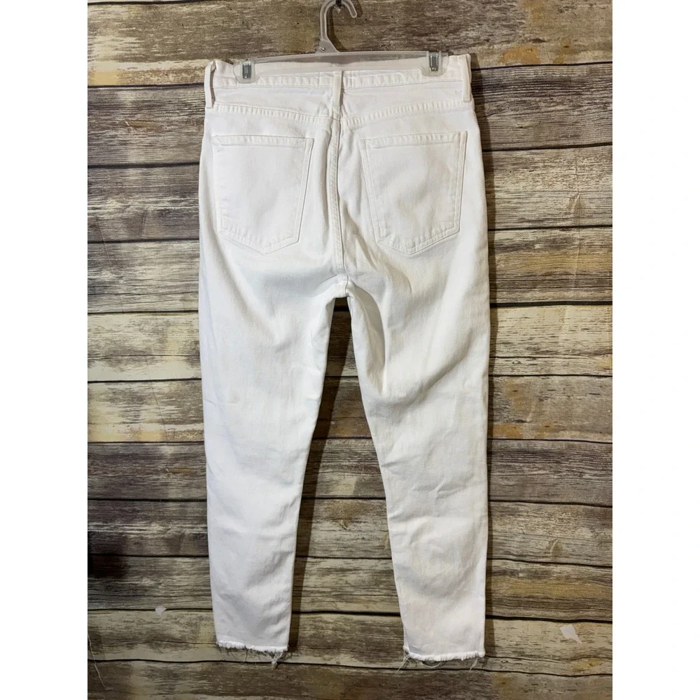 Agolde Nico High Rise Slim Jeans White Raw Hem Button Fly 28 Ankle Coastal Chic